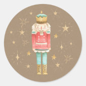 Rustic Kraft Christmas Nutcracker Gold Stars Runder Aufkleber (Vorderseite)