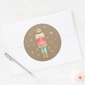 Rustic Kraft Christmas Nutcracker Gold Stars Runder Aufkleber (Umschlag)