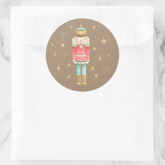 Rustic Kraft Christmas Nutcracker Gold Stars Runder Aufkleber (Tasche)