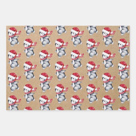 Rustic Kraft Christmas Penguins Geschenkpapier Set (Vorderseite)