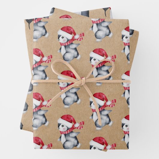 Rustic Kraft Christmas Penguins Geschenkpapier Set (Beispiel)
