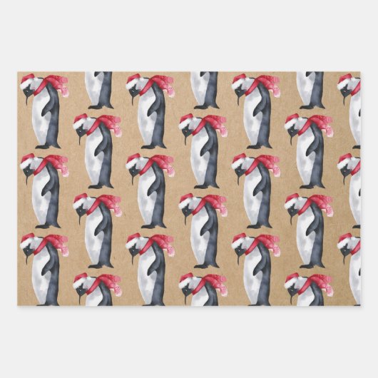 Rustic Kraft Christmas Penguins Geschenkpapier Set (Vorderseite 3)