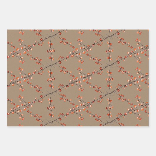 Rustic Kraft Christmas Red Berries Geschenkpapier Set (Vorderseite 3)