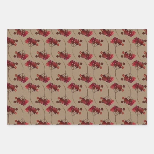 Rustic Kraft Christmas Red Berries Geschenkpapier Set (Vorderseite 2)