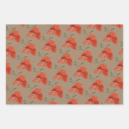 Rustic Kraft Christmas Red Green Woll Tuque Hits Geschenkpapier Set (Vorderseite 3)