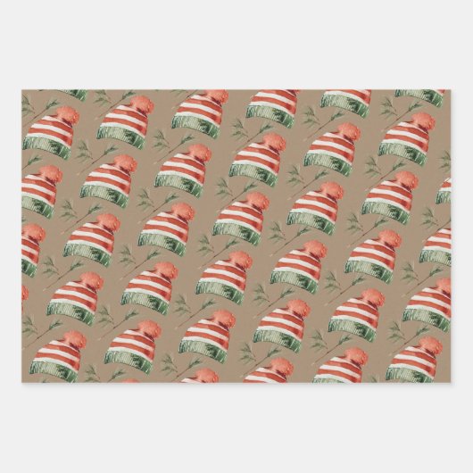 Rustic Kraft Christmas Red Green Woll Tuque Hits Geschenkpapier Set (Vorderseite 2)