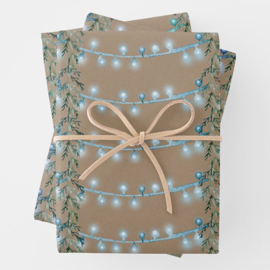 Rustic Kraft Christmas String Light Blue Green Geschenkpapier Set (Beispiel)