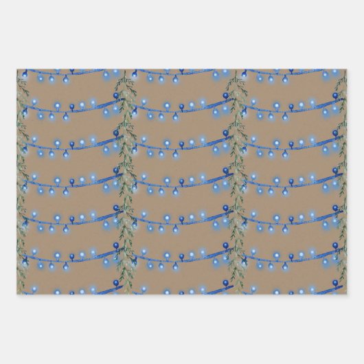 Rustic Kraft Christmas String Light Red Green Blue Geschenkpapier Set (Vorderseite 3)
