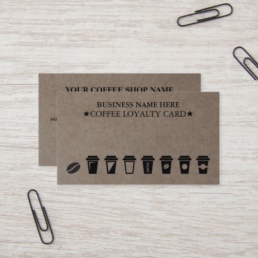 Rustic Kraft Coffee Shop Coffee Loyalty Cards Visitenkarte (Vorderseite/Rückseite Beispiel)