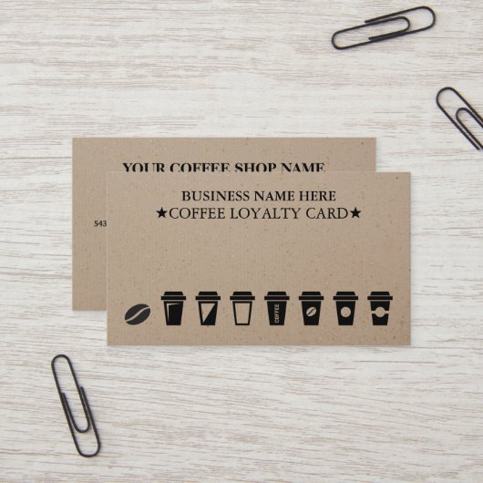 Rustic Kraft Coffee Shop Coffee Loyalty Cards Visitenkarte (Vorderseite/Rückseite Beispiel)