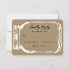 Rustic Kraft Country Burlap Mason Jar Wedding RSVP Karte