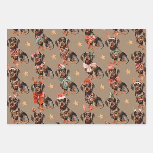 Rustic Kraft Dackeln Weihnachts-Party Geschenkpapier Set (Vorderseite 3)