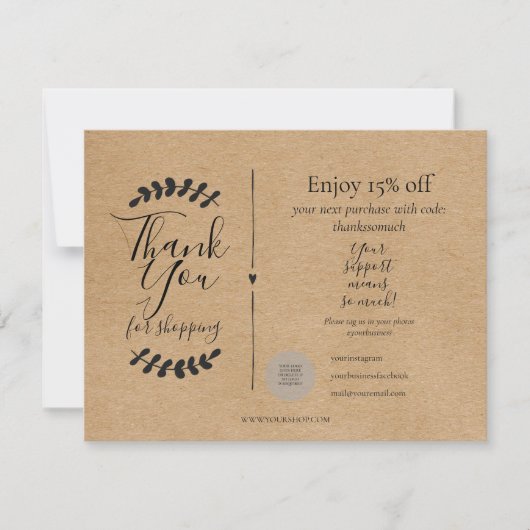 Rustic Kraft danke Ihnen für den Rabatt (Vorderseite)