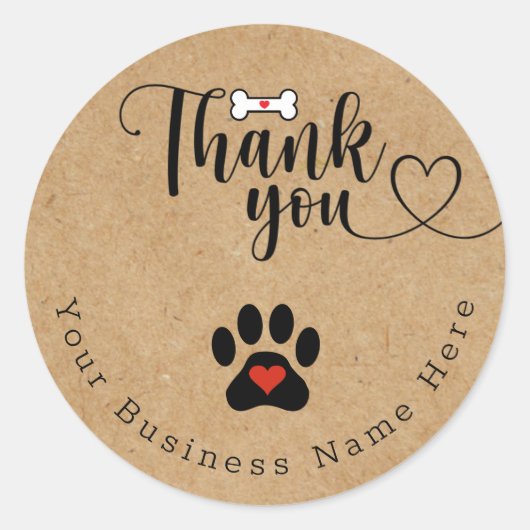 Rustic kraft - Dog Paw Custom Danke Stickers (Vorderseite)