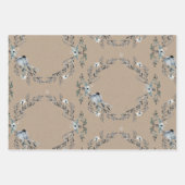 Rustic Kraft Dusty Blue Winter Florals & Birds Geschenkpapier Set (Vorderseite)