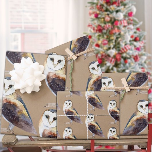 Rustic Kraft Elegant Barn Owl Geschenkpapier Set