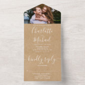Rustic Kraft Elegant Modernes Script Foto Hochzeit All In One Einladung (Innen Boden)