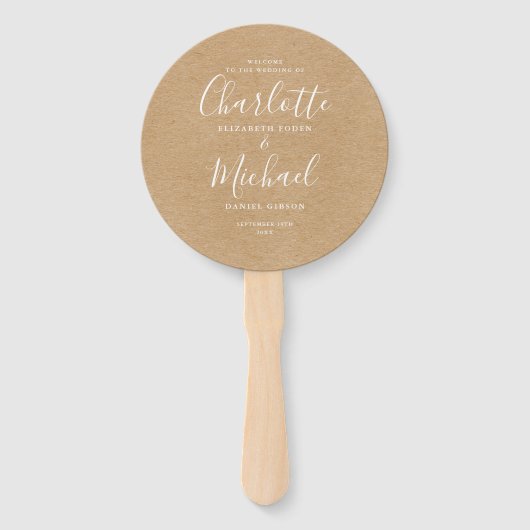 Rustic Kraft Elegant Script Wedding Program Fächer (Vorderseite)