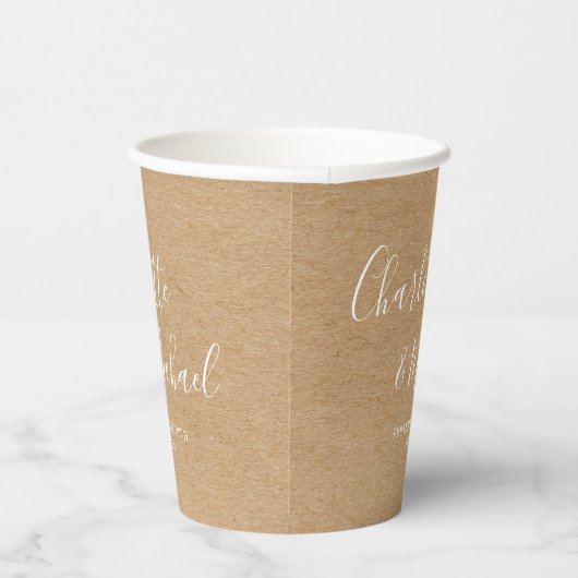 Rustic Kraft Elegant Signature Script Wedding Pappbecher (Rechts)