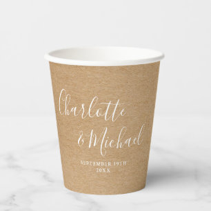 Rustic Kraft Elegant Signature Script Wedding Pappbecher