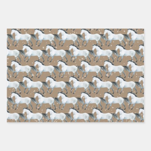 Rustic Kraft Elegant Snowy White Horse Geschenkpapier Set (Vorderseite 3)