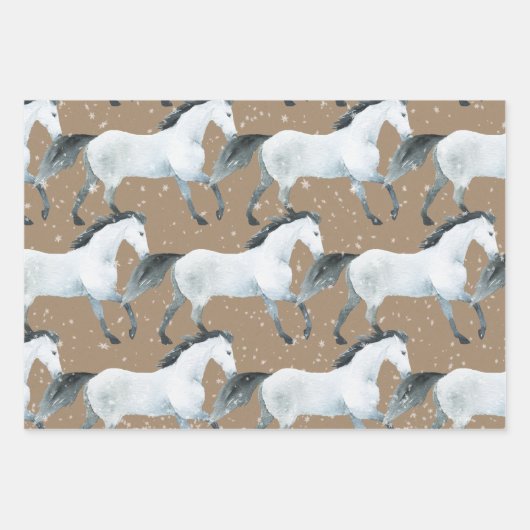 Rustic Kraft Elegant Snowy White Horse Geschenkpapier Set (Vorderseite)