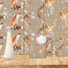 Rustic Kraft Elegant Snowy Winter Animals Geschenkpapier Set