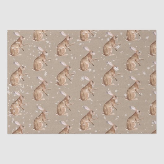 Rustic Kraft Elegant Snowy Winter Animals Hare Seidenpapier (Vorderseite)