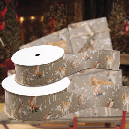 Rustic Kraft Elegant Snowy Winter Animals Ripsband