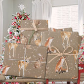 Rustic Kraft Elegant Snowy Winter Animals zusammen Geschenkpapier Set