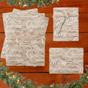 Rustic Kraft Elegant White Script Frohe Weihnachte Geschenkpapier Set