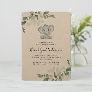 Rustic Kraft Elephant Eucalyptus Baby Dusche Einladung