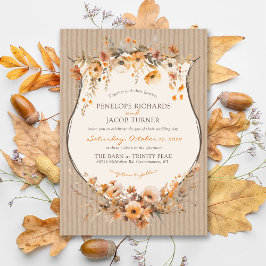 Rustic Kraft Fall Floral Autumn Leaf Brown Wedding Einladung