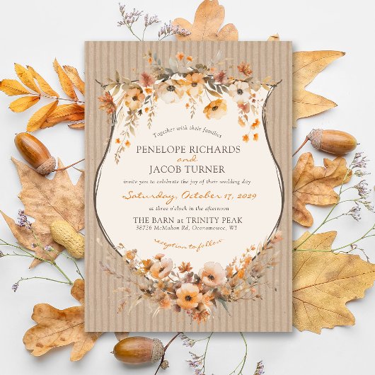 Rustic Kraft Fall Floral Autumn Leaf Brown Wedding Einladung