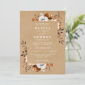 Rustic Kraft Fall Floral QR Code Wedding Einladung (Stehend Vorderseite)