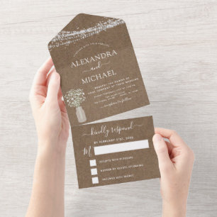 Rustic Kraft Farmhouse Gipskraut Wedding All In One Einladung
