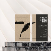 Rustic Kraft Feather pen nib Noary Public Qr code Visitenkarte