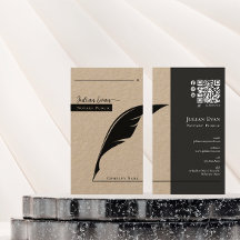 Rustic Kraft Feather pen nib Noary Public Qr code