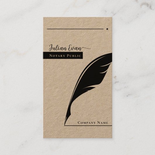 Rustic Kraft Feather pen nib Noary Public Qr code Visitenkarte (Vorderseite)
