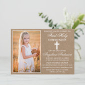 Rustic Kraft First Holy Communion Foto Einladung (Stehend Vorderseite)