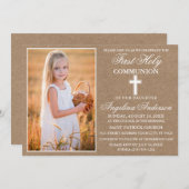Rustic Kraft First Holy Communion Foto Einladung (Vorne/Hinten)