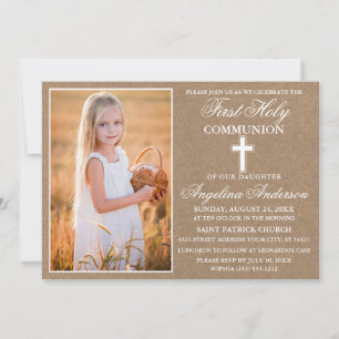 Rustic Kraft First Holy Communion Foto Einladung