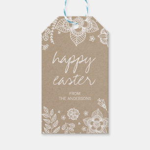 Rustic Kraft Floral Happy Oaster Gift Tag Geschenkanhänger