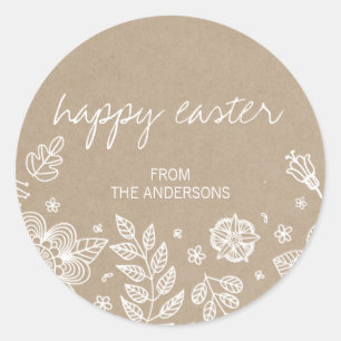 Rustic Kraft Floral Happy Oaster Round Sticker