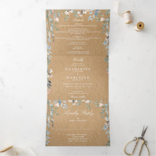 Rustic Kraft Floral Wildblumen Foto Hochzeit Dreifach Gefaltete Einladung