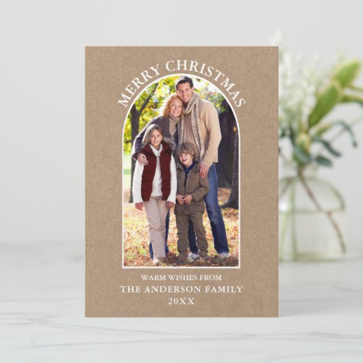 Rustic Kraft Foto Arch Frohe Weihnachten (Stehend Vorderseite)