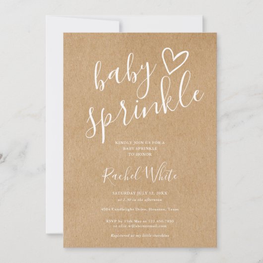 Rustic Kraft Gender Neutral Baby Sprinkle Shower Einladung (Vorderseite)