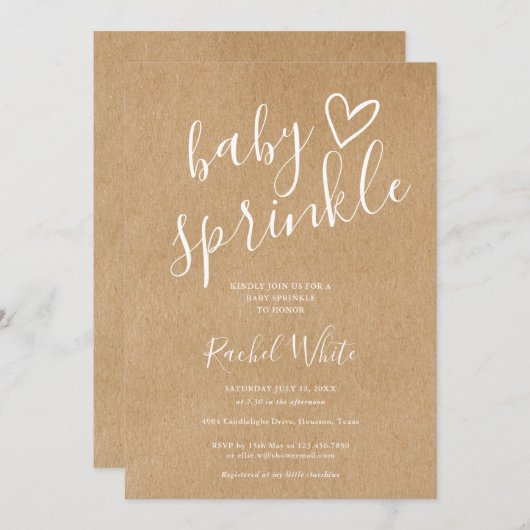Rustic Kraft Gender Neutral Baby Sprinkle Shower Einladung (Vorne/Hinten)