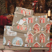 Rustic Kraft Gingerbrot House Snow Globe Snowman Geschenkpapier Set