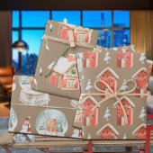 Rustic Kraft Gingerbrot House Snow Globe Snowman Geschenkpapier Set